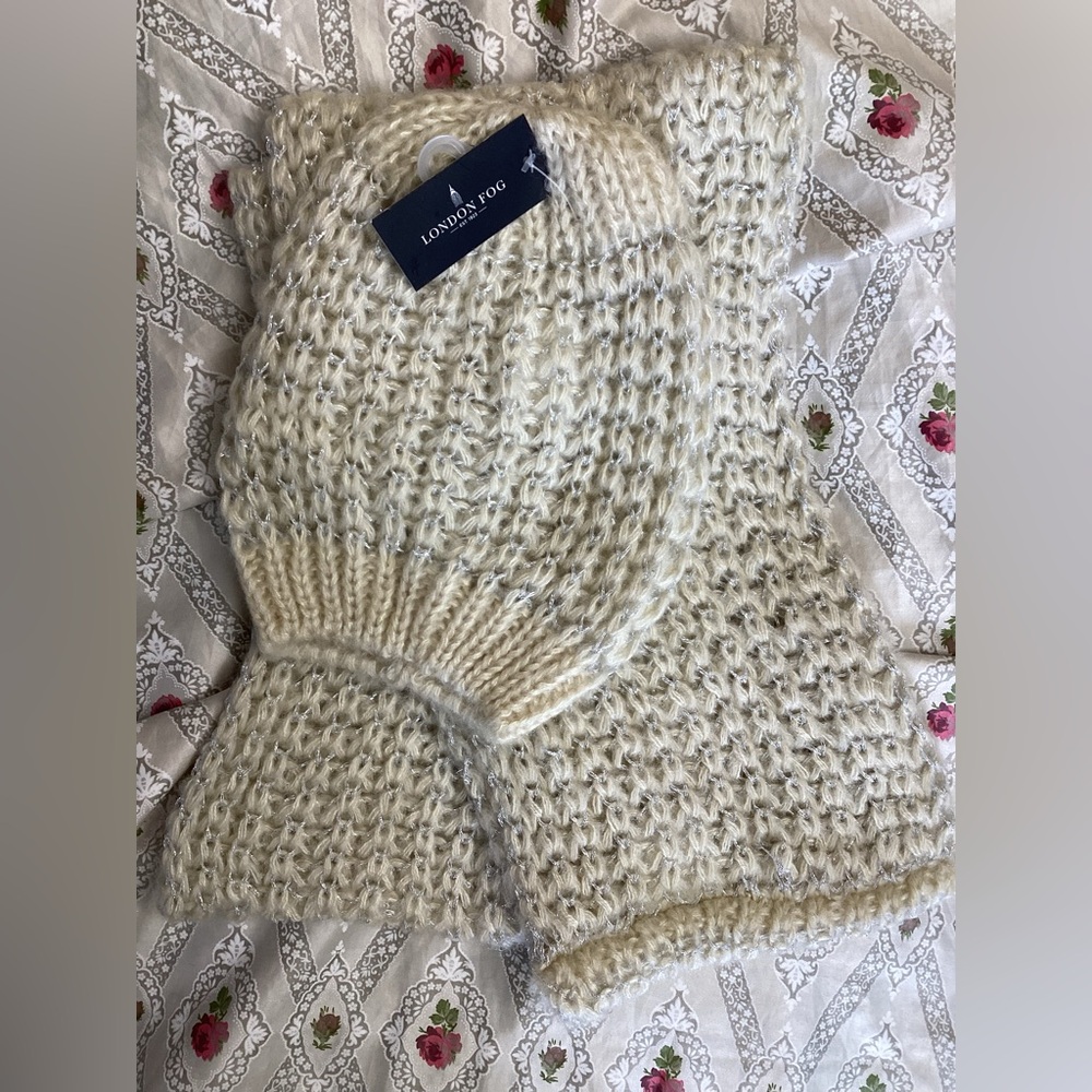 London Fog Cream Knit Hat & Infinity Scarf Set